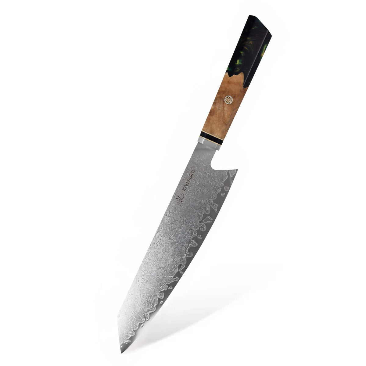 Couteau Kiritsuke acier damas manche vert Spectre 4 Kaitsuko