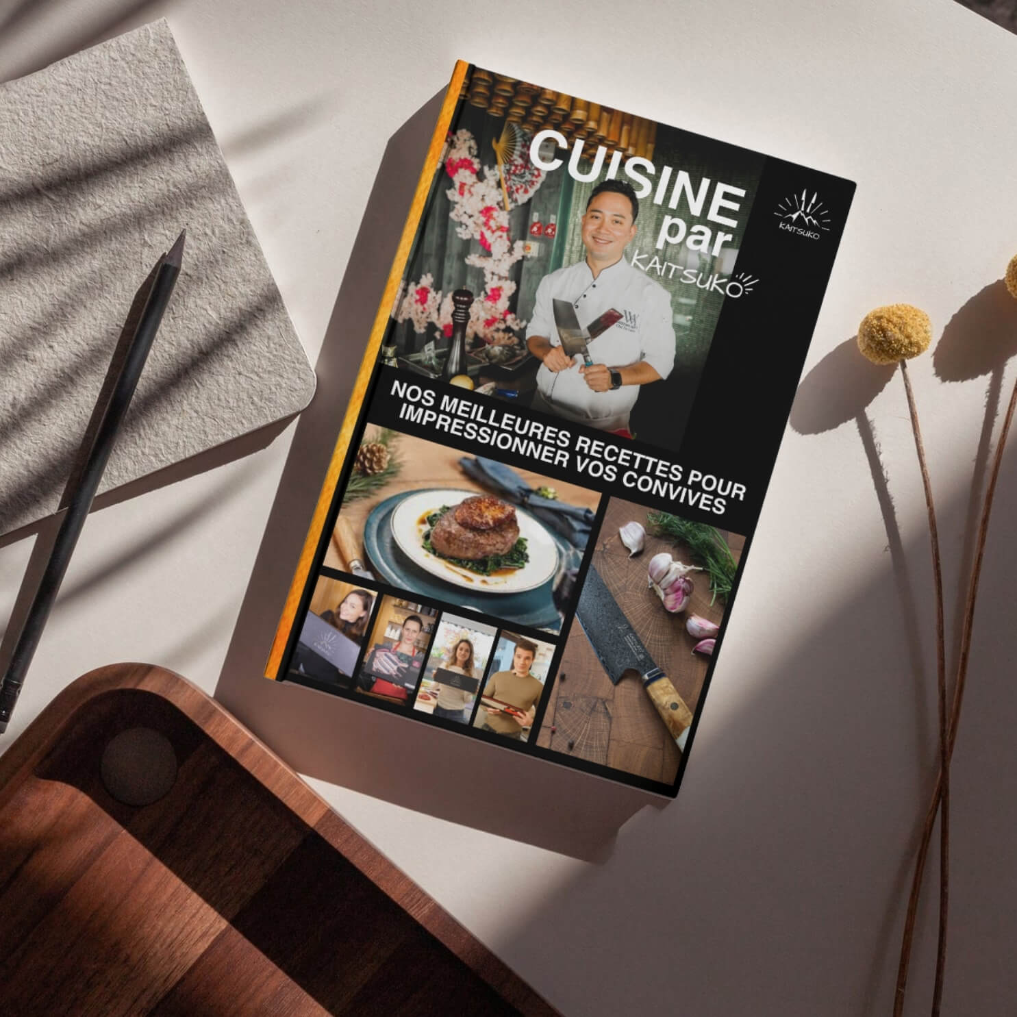 Expert Samurai Geschenkset - (1 komplettes Set mit 7 Komodo Messern + 1 Profi-Schleifer + Kaitsuko Rezeptbuch gratis)