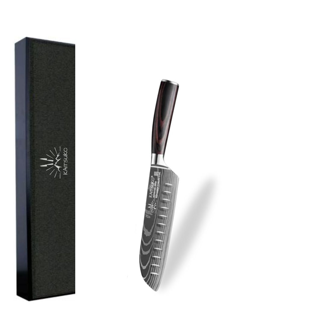 Santoku japonais en acier inoxydable manche en bois ergonomique