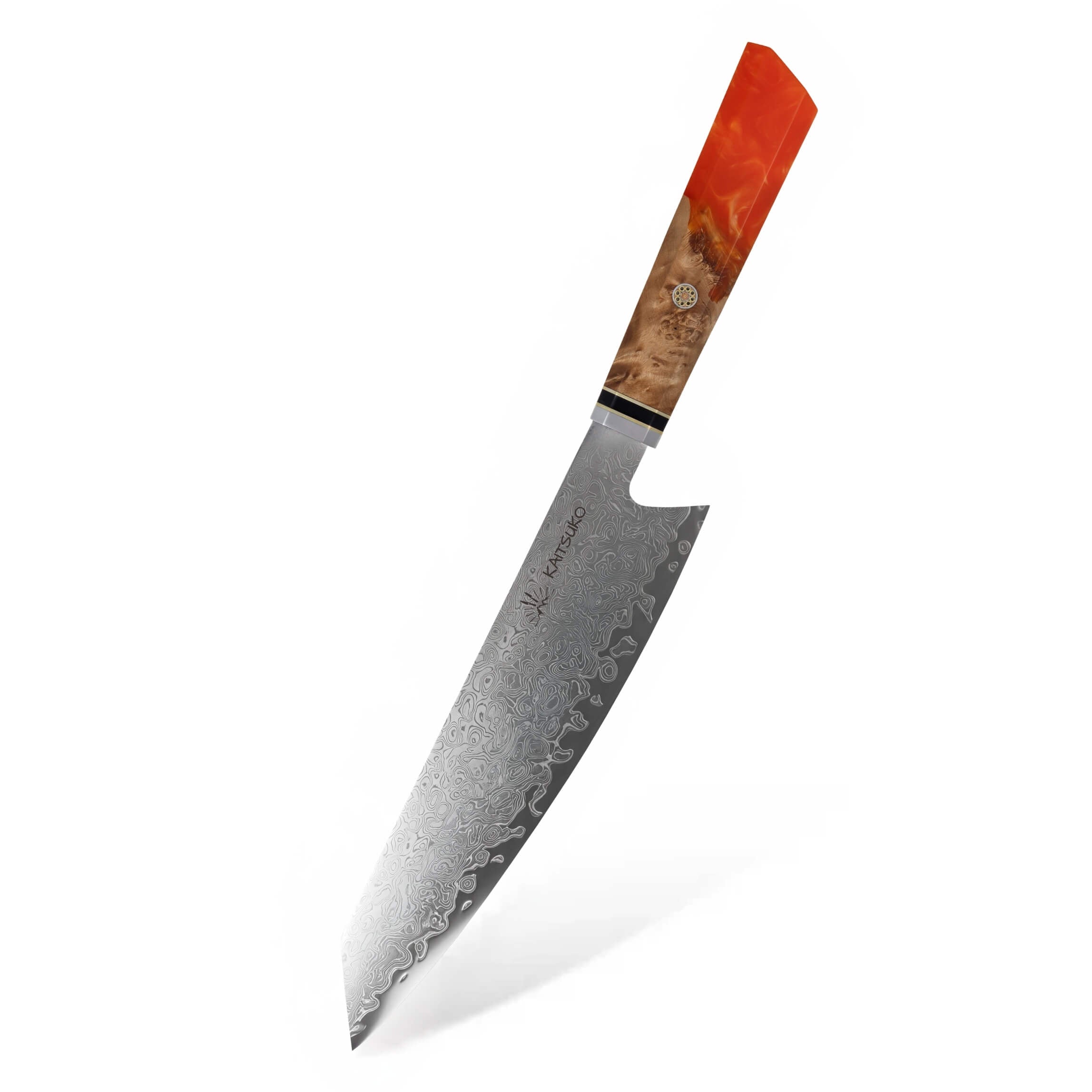 Couteau japonais Kiritsuke damas manche orange collection Prestige