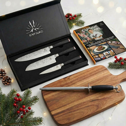 Chefköche-Set*** (3 japanische Kaito-Messer + 1 Profi-Schärfer + 1 Kaitsuko-Buch geschenkt)