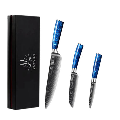 3-teiliges japanisches Messerset - Chef Tanaka - Ozeanblau
